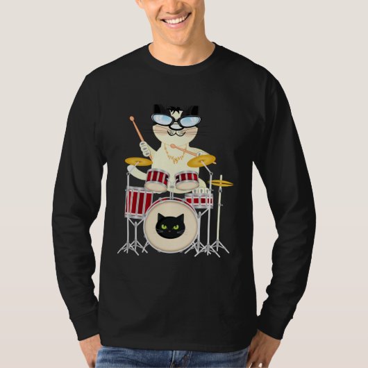 Cute Cat Playing Drum Drums & Cats   Drummer T-shirt (Voorkant)