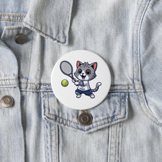 Cute cat playing tennis ronde button 7,6 cm (In situ)
