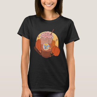 Cute Cat Pumpkin Spice Coffee Latte Fall Autumn Se T-shirt