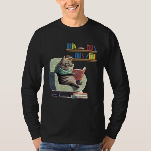 Cute Cat Reading Book Bookworms Cat  Reading  2 T-shirt (Voorkant)