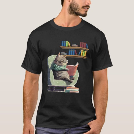 Cute Cat Reading Book Bookworms Cat  Reading  2 T-shirt (Voorkant)