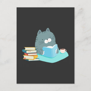 Cute Cat Reading Book Coffee Lover Bookworm Briefkaart