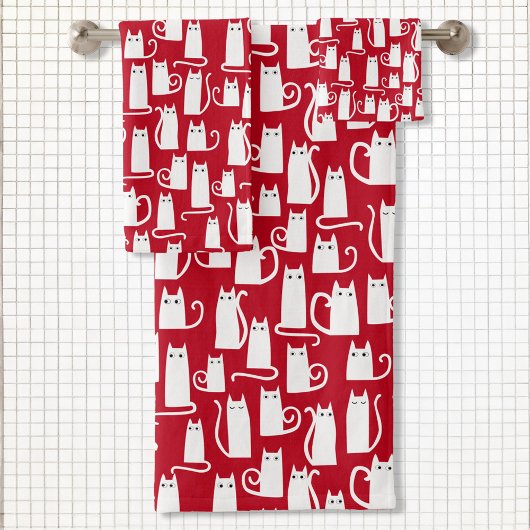 Cute Cat Red en White Bad Handdoek