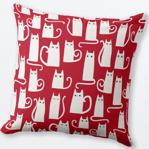 Cute Cat Red en White Kussen