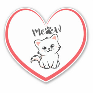Cute Cat Red Hart Sticker