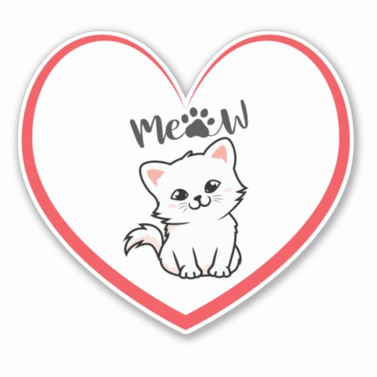Cute Cat Red Hart Sticker (Voorkant)