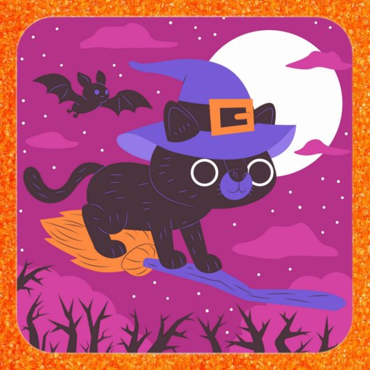 Cute Cat riding broom Halloween Vierkante Sticker