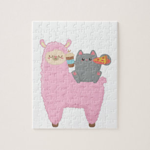Cute Cat Riding Llama puzzel