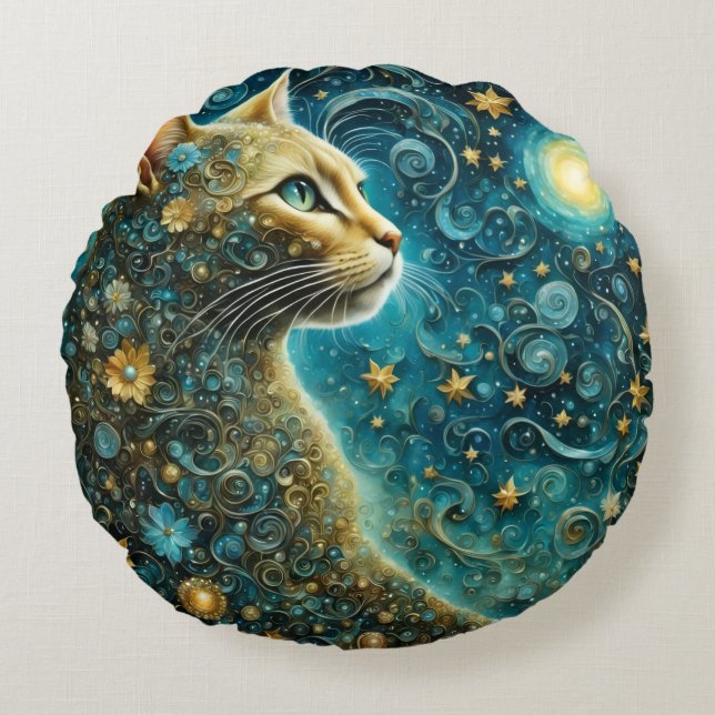 cute cat Round Pillow Rond Kussen (Voorkant)