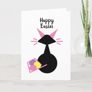 Cute Cat roze Kat Eieren Black Cat Happy Paast Feestdagen Kaart