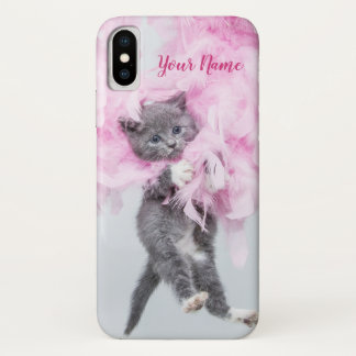 Cute Cat roze pluim iPhone X Hoesje