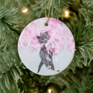 Cute Cat roze pluim Keramisch Ornament