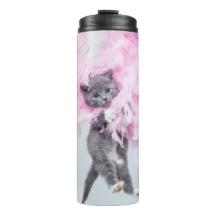 Cute Cat roze pluim Thermosbeker