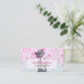 Cute Cat roze plume. Visitekaartje (Staand voorkant)