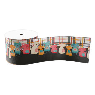 Cute Cat Rustic Pattern Grosgrain Lint
