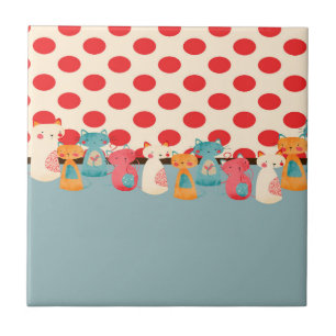 Cute Cat Rustic Pattern Tegeltje