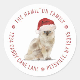 Cute Cat Santa Hat-kerstterugzendadres Ronde Sticker