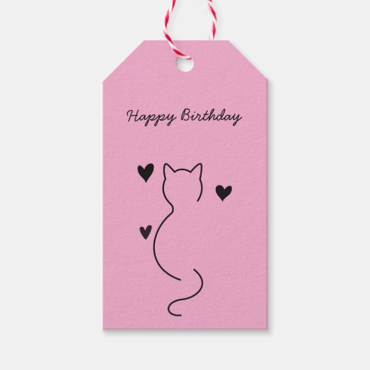 cute cat says: happy birthday. cadeaulabel (Voorkant)