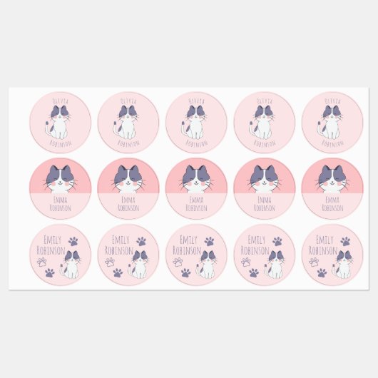 Cute Cat School Étiquette préscolaire (Feuille)