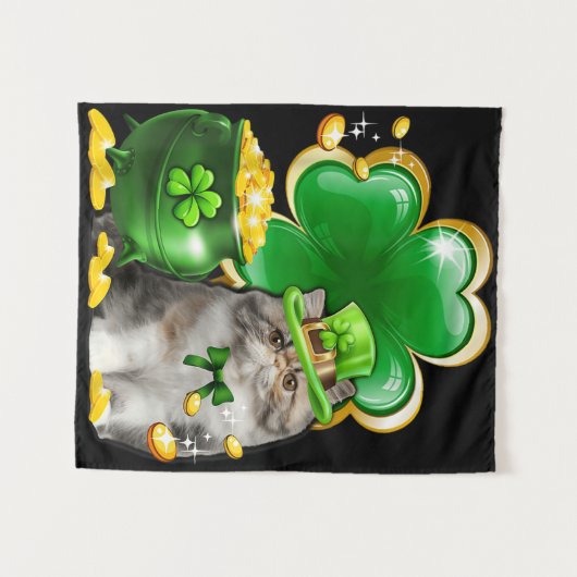 Cute Cat Shamrock Irish Saint Patrick Day Wandkleed (Voorkant (horizontaal))