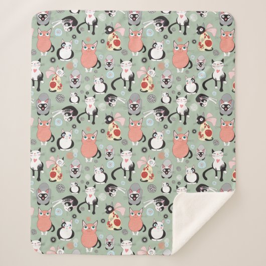 Cute Cat Sherpa Fleece Blanket Deken (Voorkant)