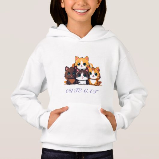 Cute Cat Sitting Happy Hoodie (Devant)