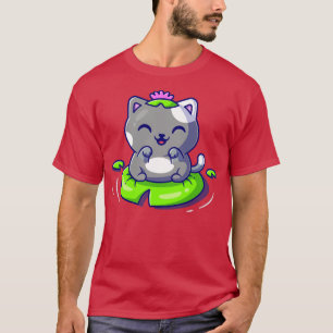 Cute Cat Sitting on Leaf Cartoon Vector Icon Illus T-shirt