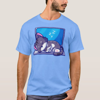 Cute Cat Slaping on Laptop Cartoon T-shirt