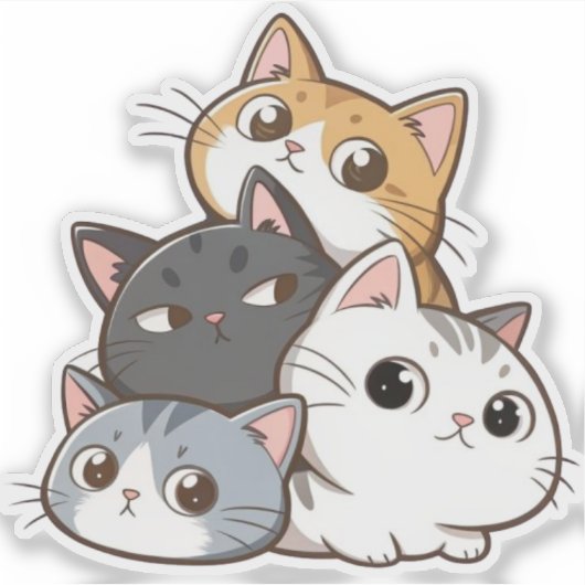 Cute Cat Stack – Adorable Kawaii Cat Sticker (Devant)