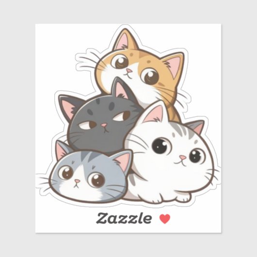 Cute Cat Stack – Adorable Kawaii Cat Sticker (Feuille)