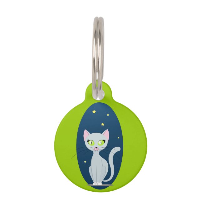 Cute Cat Sterrennacht sky Cartoon op aangepaste kl Huisdierpenning (Voorkant)