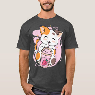 Cute Cat Strawberry Milkshake Anime Kawaii Neko Gi T-shirt