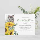 Cute Cat Sunflower Floral Invitation Anniversaire (Debout devant)