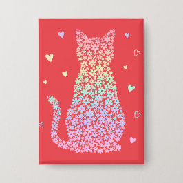  cute cat sweet rainbow hearts pastel gradient button