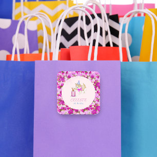 Cute Cat Swipting bij Cake met pinda's en glitter Vierkante Sticker