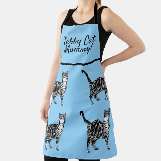 Cute Cat Tabby Pattern Blue Cats Mums Kitchen Apro Schort (Insitu)