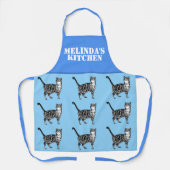 Cute Cat Tabby Pattern Blue Cats Womans Kitchen Schort (Voorkant)