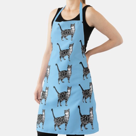 Cute Cat Tabby Pattern Blue Cats Womans Kitchen Schort (Insitu)