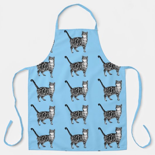 Cute Cat Tabby Pattern Blue Cats Womans Kitchen Schort (Voorkant)