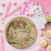 Cute Cat Tea Cup Floral Collage Papieren Bordje (Feest)