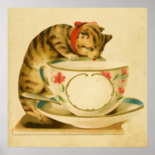 Cute Cat Teacup Poster (Voorkant)