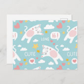 Cute Cat Tekening Briefkaart (Voorkant / Achterkant)