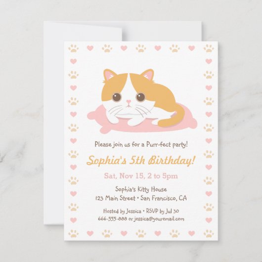Cute Cat Thème Anniversaire Invitations (Devant)