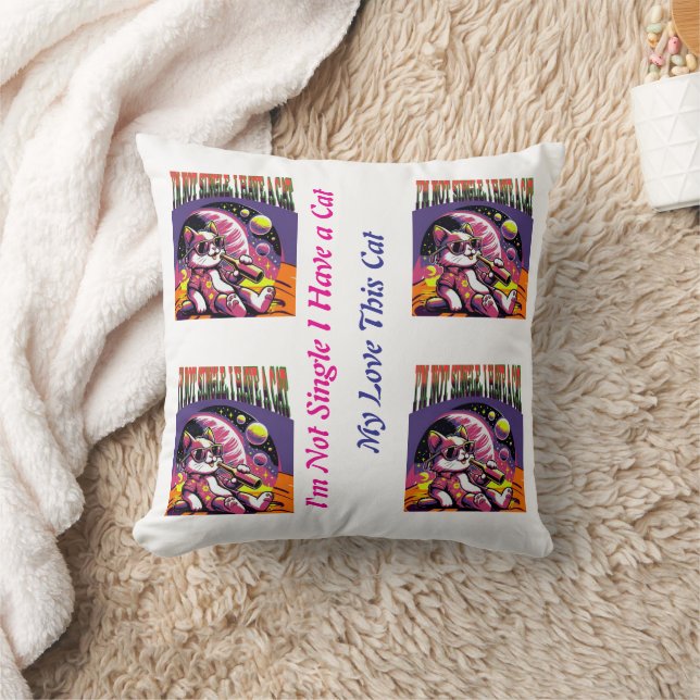 Cute Cat Throw Oreiller Je ne suis pas célibataire (Couverture)
