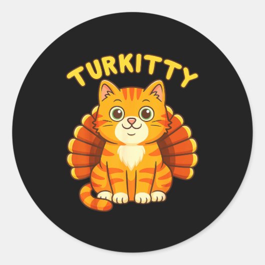 Cute Cat Turkey Funny Thanksgiving For Men Women K Ronde Sticker (Voorkant)