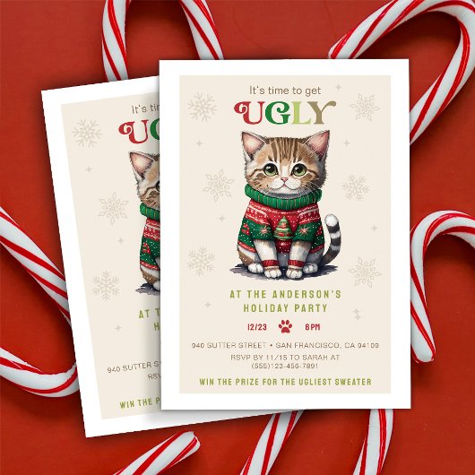 Cute Cat Ugly Sweater Party invitation