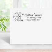 Cute Cat Umbrella Leaf Address Rubber Stamp Rubberstempel