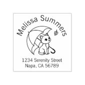 Cute Cat Umbrella Leaf Arch Address Rubberstempel (Afrduk)