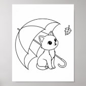 Cute Cat Umbrella Leaf Coloring Page Poster (Voorkant)