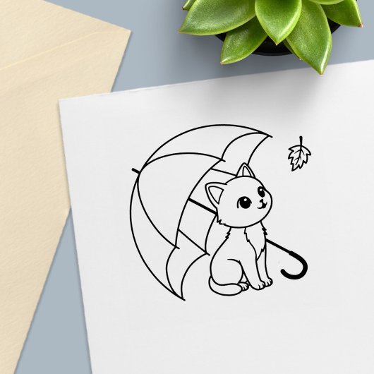 Cute Cat Umbrella Leaf Zelfinktende Stempel